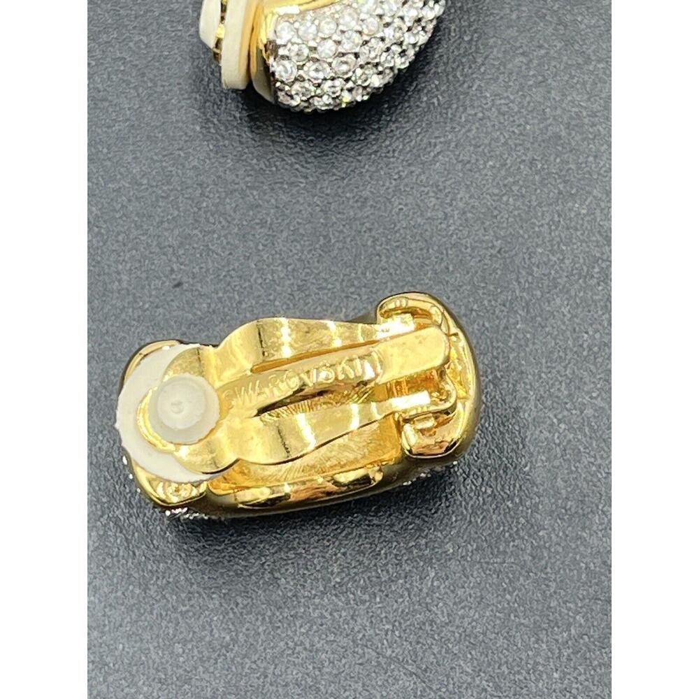 Swarovski Vintage Swan Signed Pave Crystal Rhinestone Clip Ons‎ Hoop Earrings - Picture 11 of 16